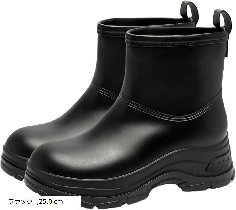 レインブーツ レディース 厚底 防水 レインシューズ カジュアルブーツ ショート 24.0 cm 24.5 cm 25.5 cm 23.5 ブラック 25.0 cm