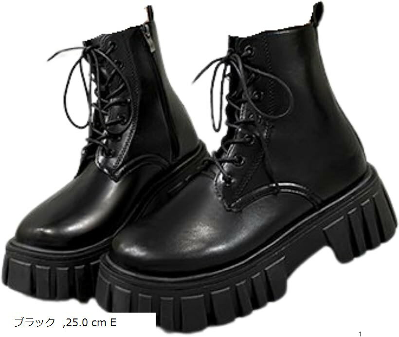 厚底 ブーツ ショートブーツ レディース レースアップ ブーティー 軽量 サイドジッパー コスプレ 23.0 cm E ホワイト 25.5 E 24.5 E 23.5 ブラック 25.0 cm E
