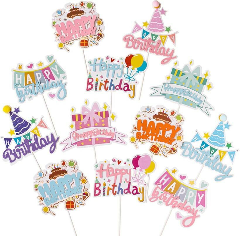 ケーキトッパー 誕生日 ケーキ飾り 12個セット ケーキデコレーション ケーキ挿入カード