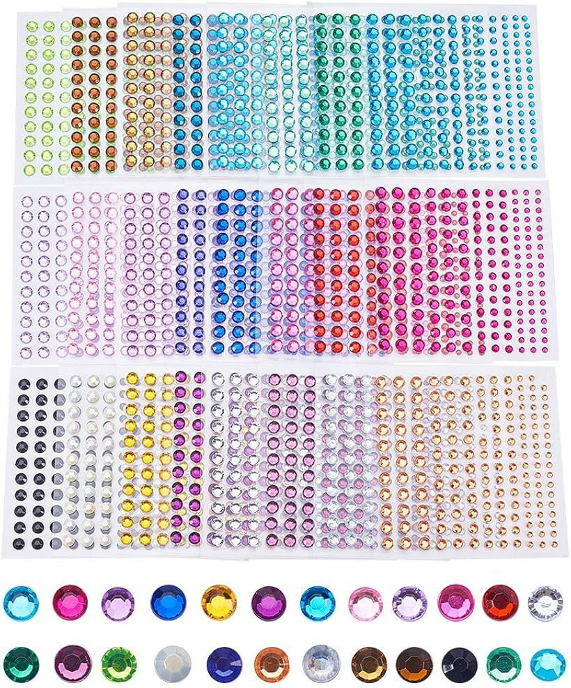 PandaHall 24枚 ラインストーン シール 3mm 4mm 5mm 6mm 4サイズ (24枚 24色 3168個, 4サイズ)