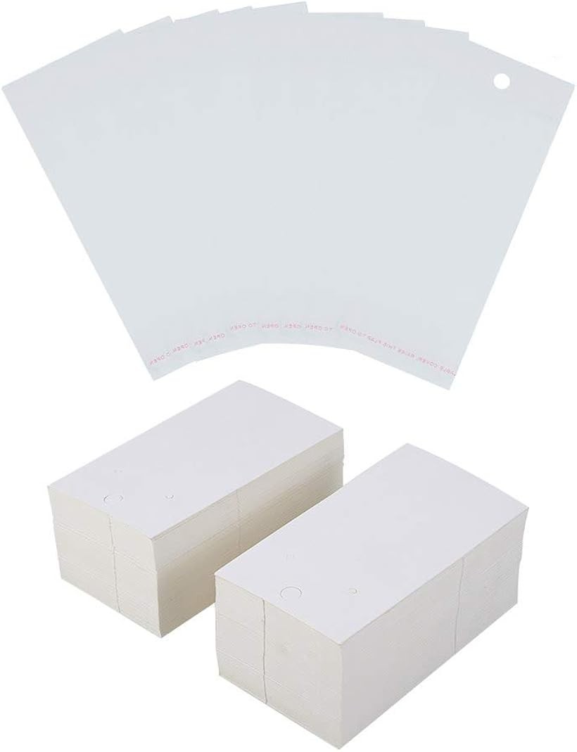200枚セット/箱 90x50mm イヤリング 台紙 ディスプレイカード ジュエリー用 パーツ (白台紙200枚とOPP袋200枚)
