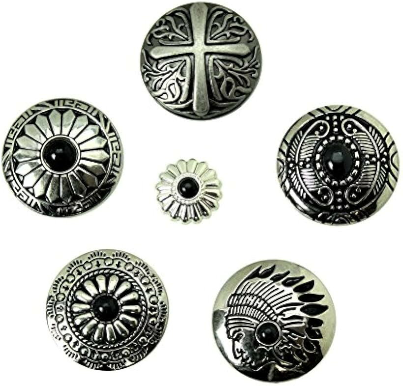 Button - コンチョ レザークラフト ハンドメイド ターコイズ ネジ式 ボタン ブラック (ブラック)