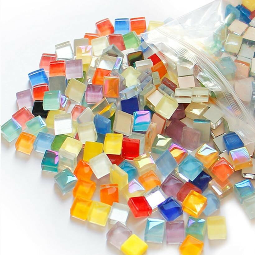 ガラスモザイクタイル 正方形 DIY 内装 ハンドメイド クラフト 1cm角 300g