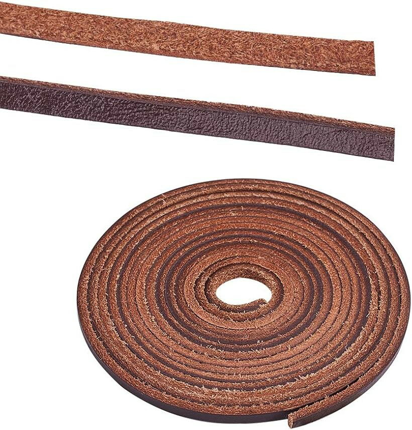1巻き 約2m/巻き 紐 レザーコード 幅3mm ひも 平コード ストラップ (サドルブラウン, 幅3mm)