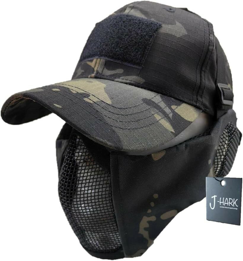 樂天商城 - サバゲー マスク フェイスガード タクティカル キャップ セット 耳保護付き 曇らない メッシュ フェイスマスク サバイバルゲーム 装備 (ブラックカモ)