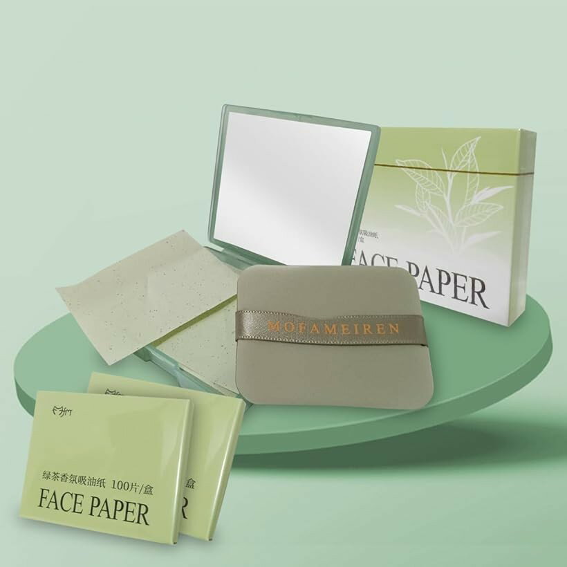 Blotting Paper - あぶらとり紙 油とり紙 脂取り紙 化粧直し メイク直し シート (ナチュラルgreen 300枚入り)