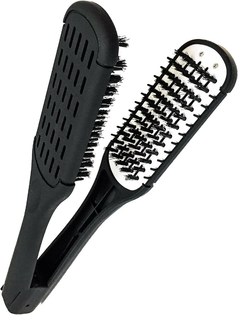 ツインブラシ ヘアブラシ ストレートブラシ 猪毛 髪 ブローブラシ ブラック (ブラック)