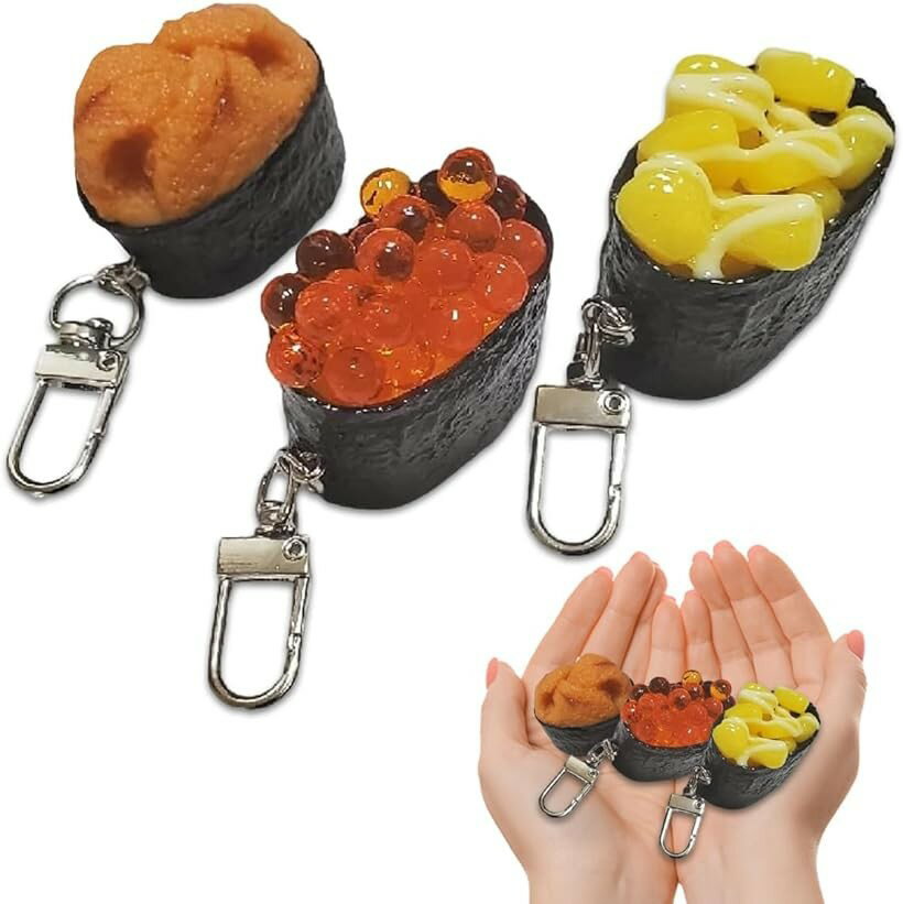 外国人が喜ぶ日本のお土産 キーホルダー 寿司 食品サンプル 3貫セット (軍艦巻きセット, 小)