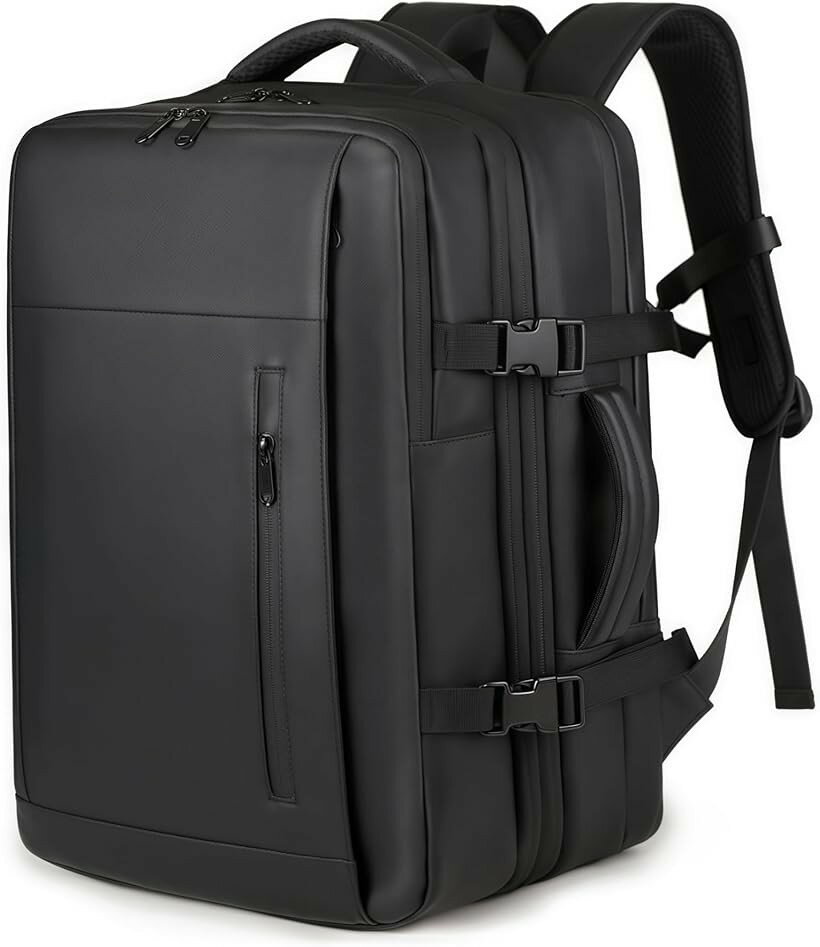Rakuten - 真空圧縮リュック ビジネスリュック リュックサック 50L大容量 3way対応 キャリーオン 拡張機能付き パソコン保護 TSAロック付き 機内持ち込み 乾湿分離 (ブラック, ミディアム)