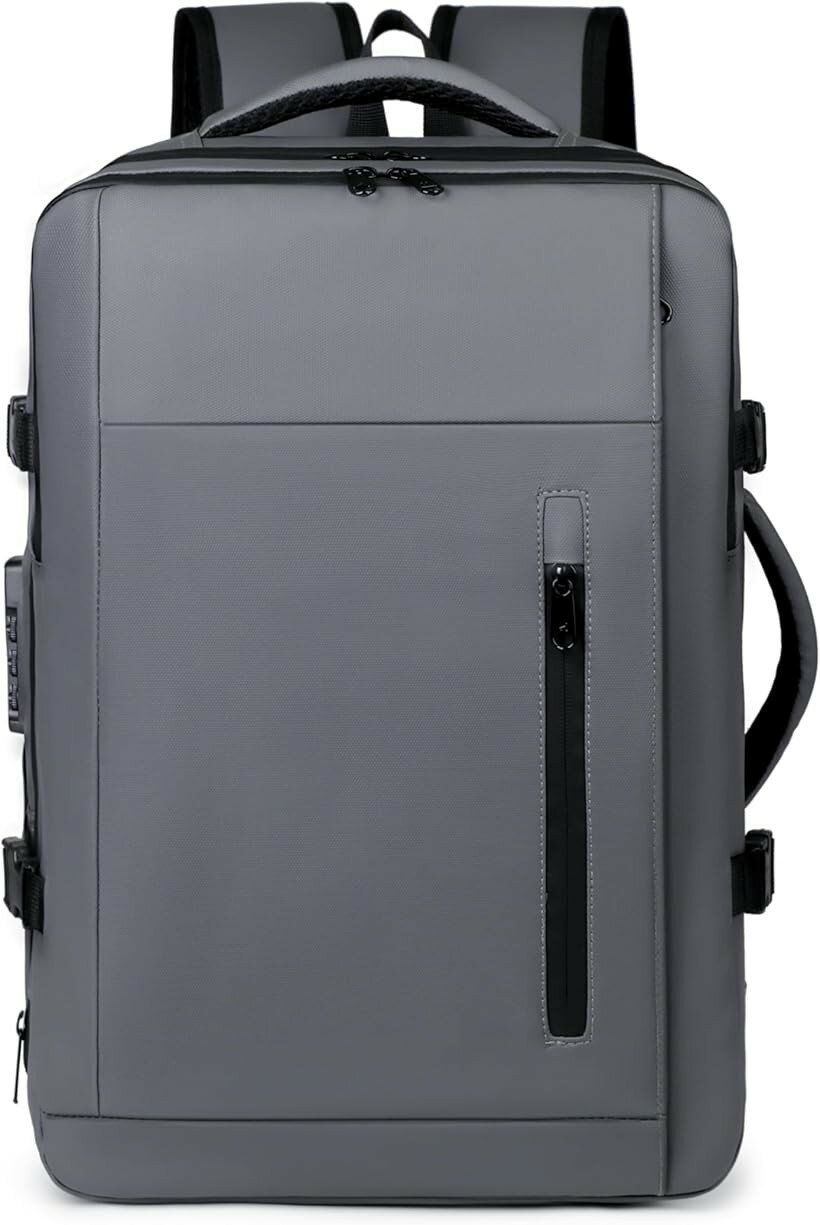 Rakuten - 真空圧縮リュック ビジネスリュック リュックサック 50L大容量 3way対応 キャリーオン 拡張機能付き パソコン保護 TSAロック付き 機内持ち込み 乾湿分離 (グレー, ミディアム)