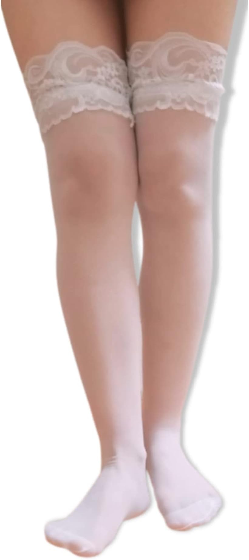 樂天商城 - ニーハイソックス レース 付き ロリ レディース フリーサイズ 白 (白, Free Size)