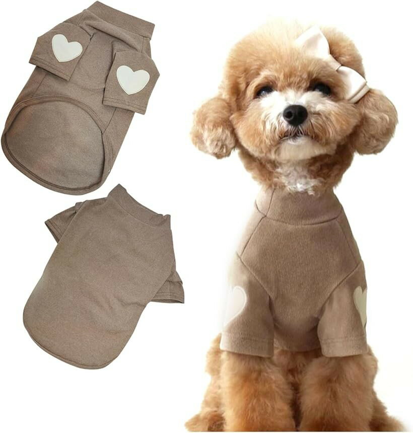 トイプードル 服 ドック服 フレンチブルドッグ チワワ服 ダックスフンド 秋冬 犬の服小型犬 おしゃれ 犬服 ハート (ブラウン, XS)