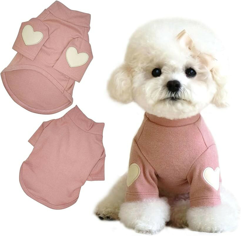 トイプードル 服 ドック服 フレンチブルドッグ チワワ服 ダックスフンド 秋冬 犬の服小型犬 おしゃれ 犬服 ハート (ピンク, L)