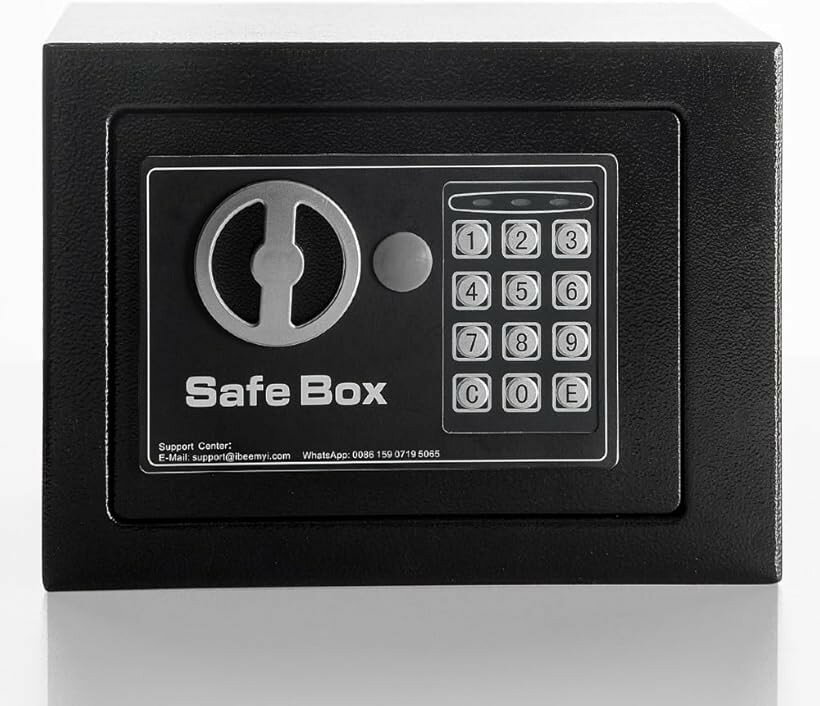 金庫 小型 家庭用 電子テンキー式 日本製 6L小型 safe 簡易 壁付け対応 ホテル金庫 防犯金庫 子供用・学生用 店舗用 緊急キー2本 日本語説明書付 アンカーボルトx2本 1 Black (Black, 6L)