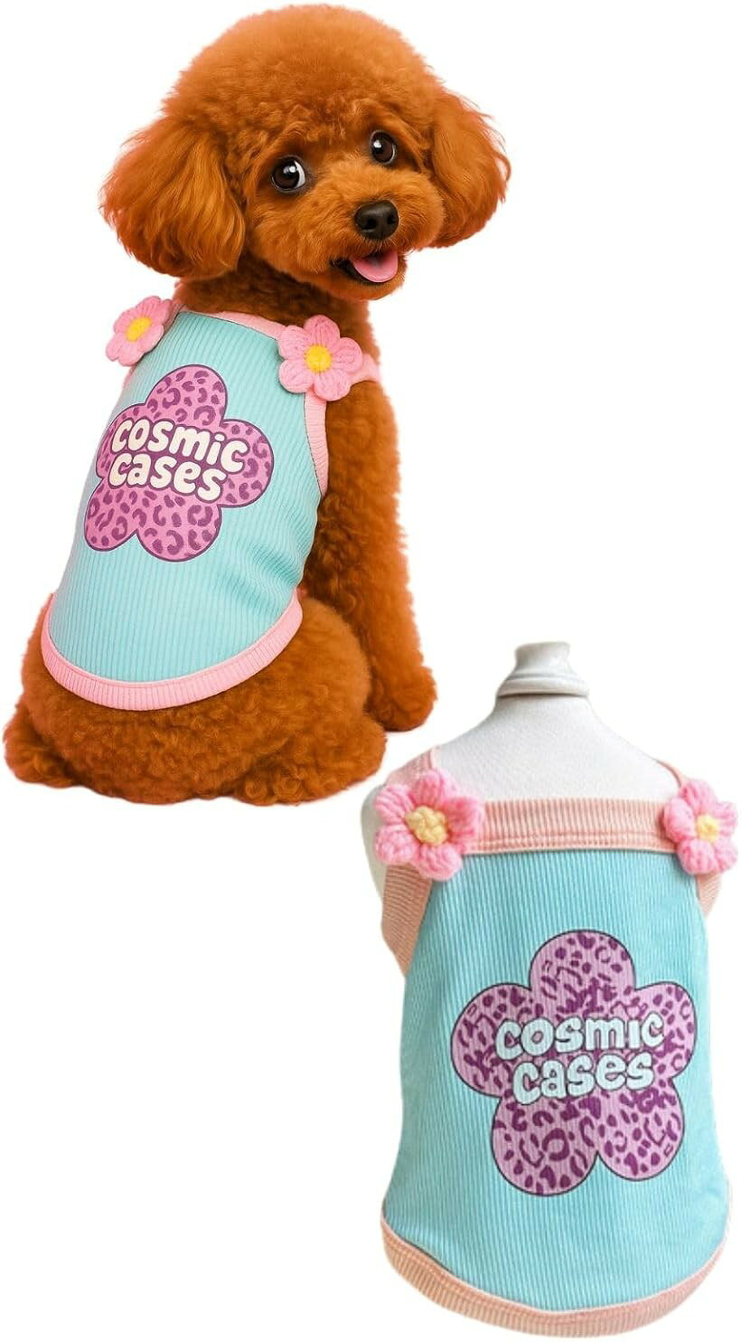 Rakuten - 犬服夏用 キャミソール タンクトップ おしゃれで涼しい ドッグウェア 女の子用 韓国風 花付き ギャル風 Y2K (ブルー, XL)