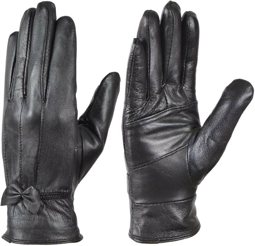 Rakuten - レディース ラム革 手袋 レザー 婦人 羊革 革手袋 フルフィンガー 黒 ビジネス フォーマル カジュアル ファッション 暖かい 本革 子羊 ラムスキン フィット感 防寒 軽量 保温性 プレゼント (TB-011, M)