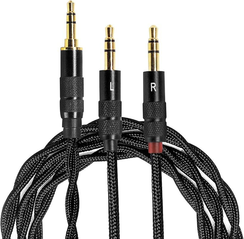 HD3 ヘッドホン交換ケーブル 3.5MM リケーブル 8芯 銀メッキ単結晶銅 3極⇔3.5mm 3極x2 (ブラック, 3.5mm)