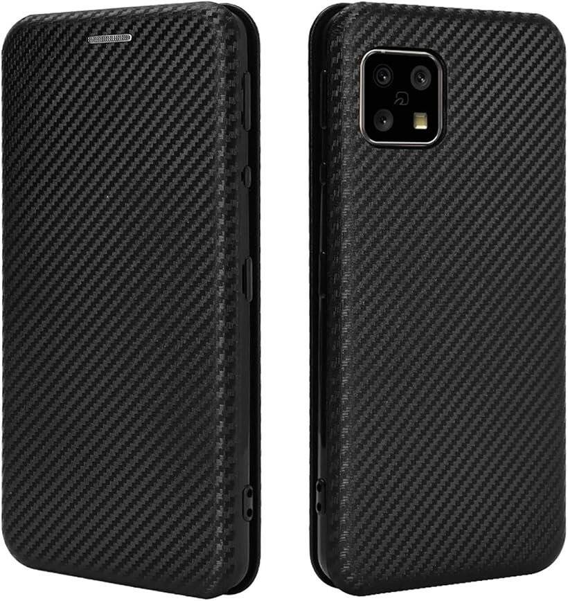 Rakuten - スマートフォンケース 手帳型 炭素繊維調 スタンド機能 スマホケース カバー (ブラック, AQUOS Sense4)