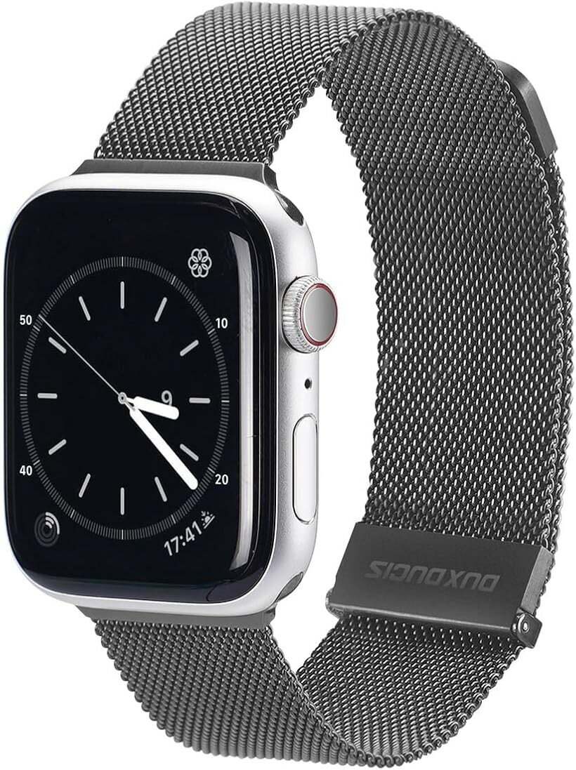 コンパチブル Apple Watch バンド アップルウォッチバンド ステンレス留め金製 男女兼用バンド 長さ調節 メッシュ ベルト Series (ブラック, 42mm/44mm/45mm/49mm)