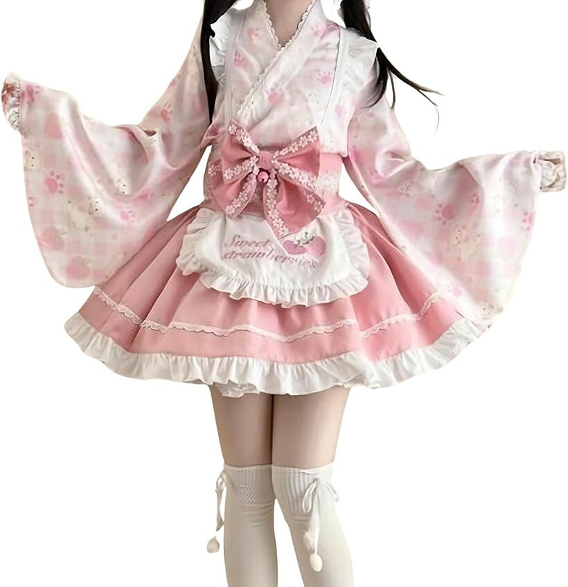 和風 ロリータ服 メイド服 ゆめかわ ゴシック ゴスロリ 姫袖 浴衣風 コスプレ セッ...