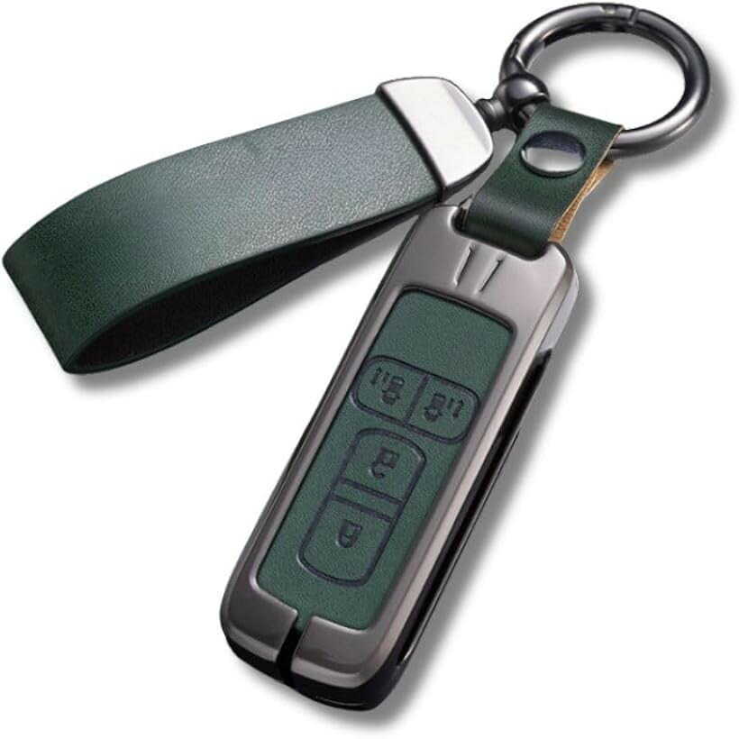 Rakuten - ホンダ車用 スマートキーケース 高級亜鉛合金フレーム レザー調素材 N-BOX/N-WGN/N-ONE/N-VAN対応 全面保護 耐衝撃 キーホルダー付き (グリーン/レザーカバー)