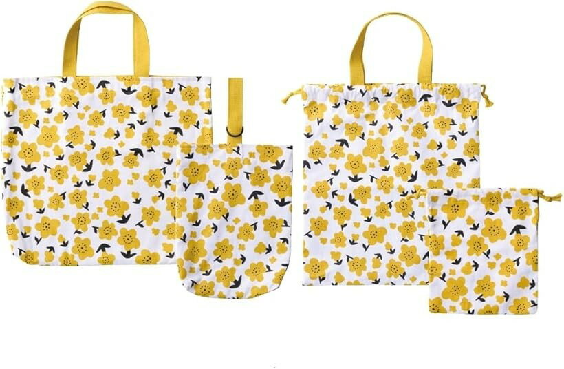 Bags, School Rucksacks - レッスンバッグ 入園入学セット 4点セット ネームタグ 名札付き 洗濯機 丸洗いOK 巾着 体操服袋 上履き入れ 給食袋 コップ入れ 歯ブラシ入れ バッグセット 小学校 (ブロンマ イエロー, レッスンバッグ:幅40x奥行3x高さ32cm)