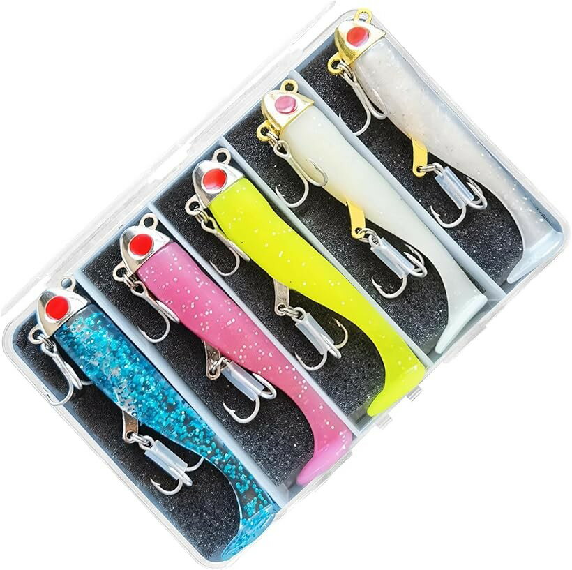 Rakuten - ジグヘッド ワーム ルアー 夜光 ラメ 魚 釣り ヒラメ シーバス マゴチ 太刀魚 青物 収納 ケース 付 5個 詰め合わせ セット 18g (18g 5個セット)