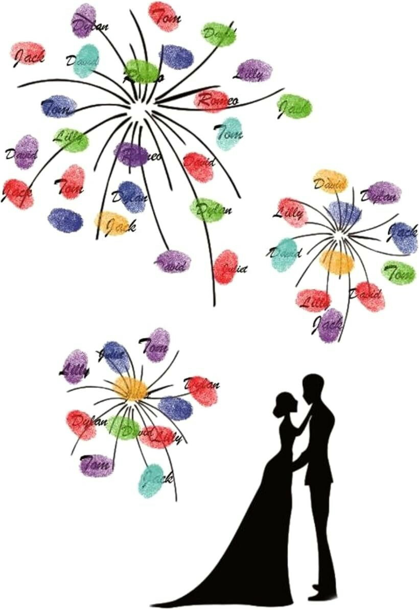 ウェディングツリー 結婚式 指紋ツリー 拇印 署名 アート ゲストブック ウェルカムボード (スパークリング, A3サイズ)