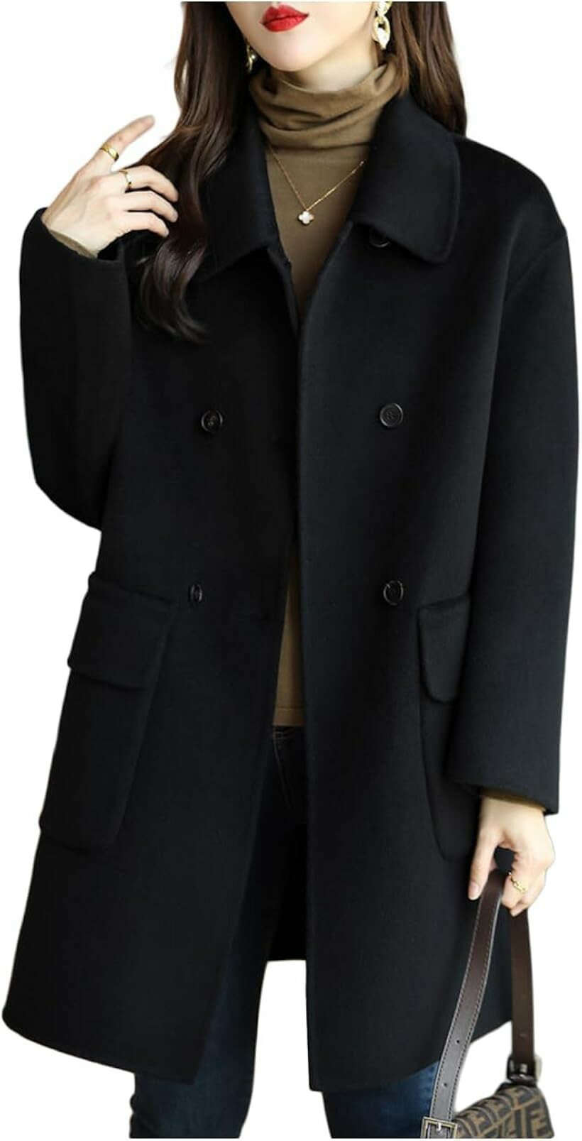 樂天商城 - チェスターコート レディース 秋冬 アウター (ブラック, XL)