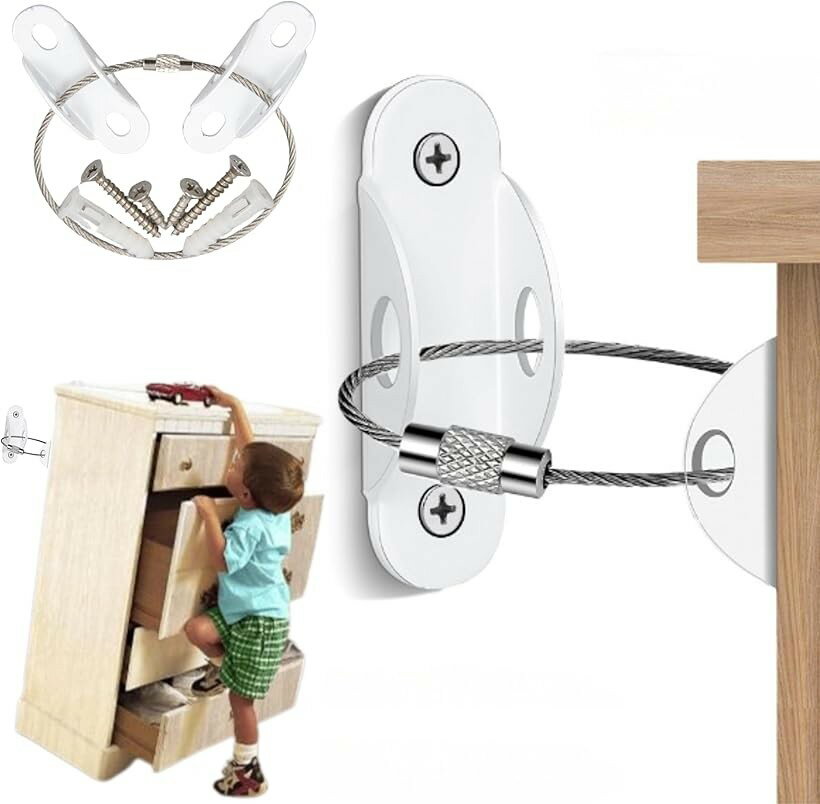 Rakuten - XPデザイン 転倒防止家具ブラケット ワイヤー式 耐震金具 160kg耐荷重 防災地震対策 家具固定 (ホワイト 6セット, Medium)