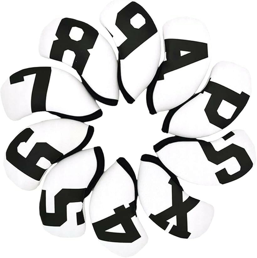 Head Covers - ゴルフクラブ ヘッドカバー アイアン 保護 防水 伸縮性 番手付 10点セット ホワイト・ブラック (ホワイト・ブラック)