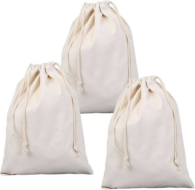 Drawstring Bags - 巾着袋 無地 大きいサイズ 30x40cm 布袋 麻袋 巾着ポーチ 紐 (オフホワイト, 大きめ)