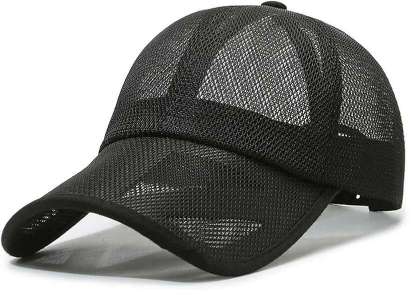 Rakuten - メッシュキャップ メンズ 野球帽 通気性 スポーツ ランニング ゴルフ 無地 夏 ブラック (ブラック, Free Size)