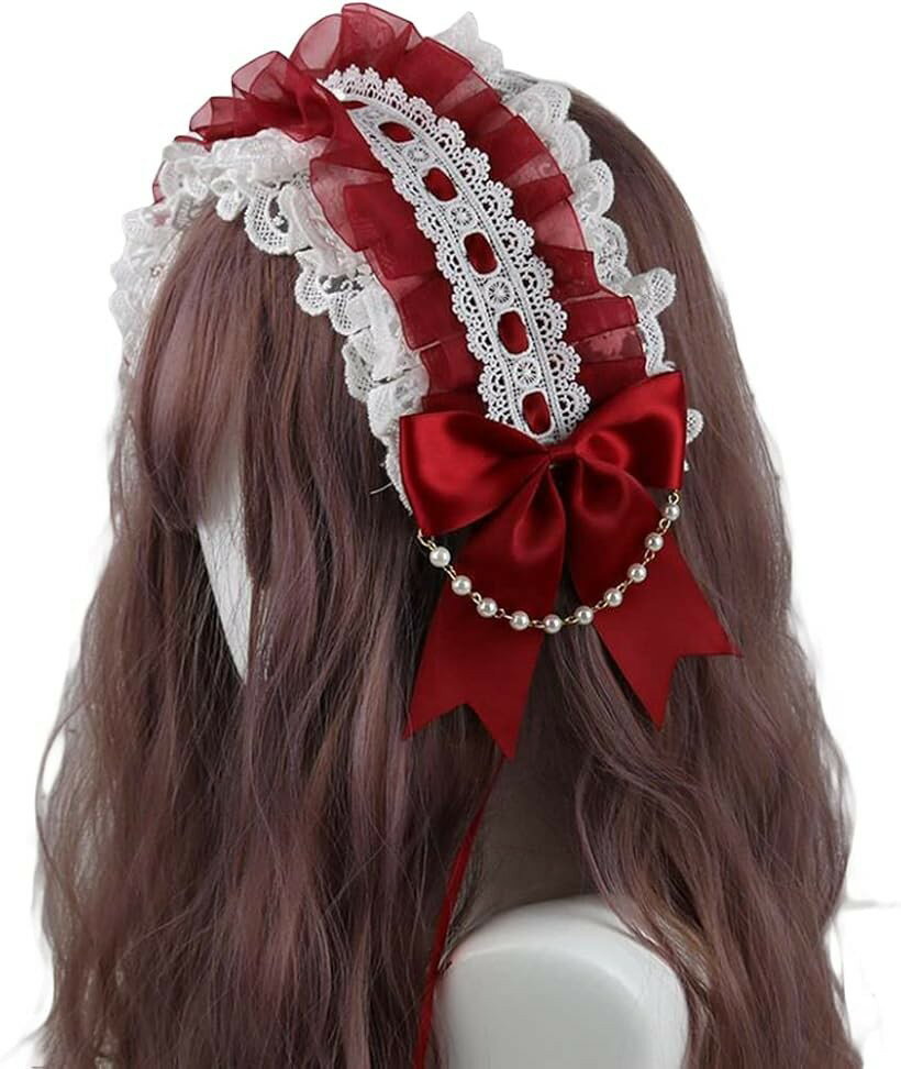 Rakuten - カチューシャ ヘッドドレス ロリータ メイド コスプレ レディース リボン 萌え レッド (レッド)