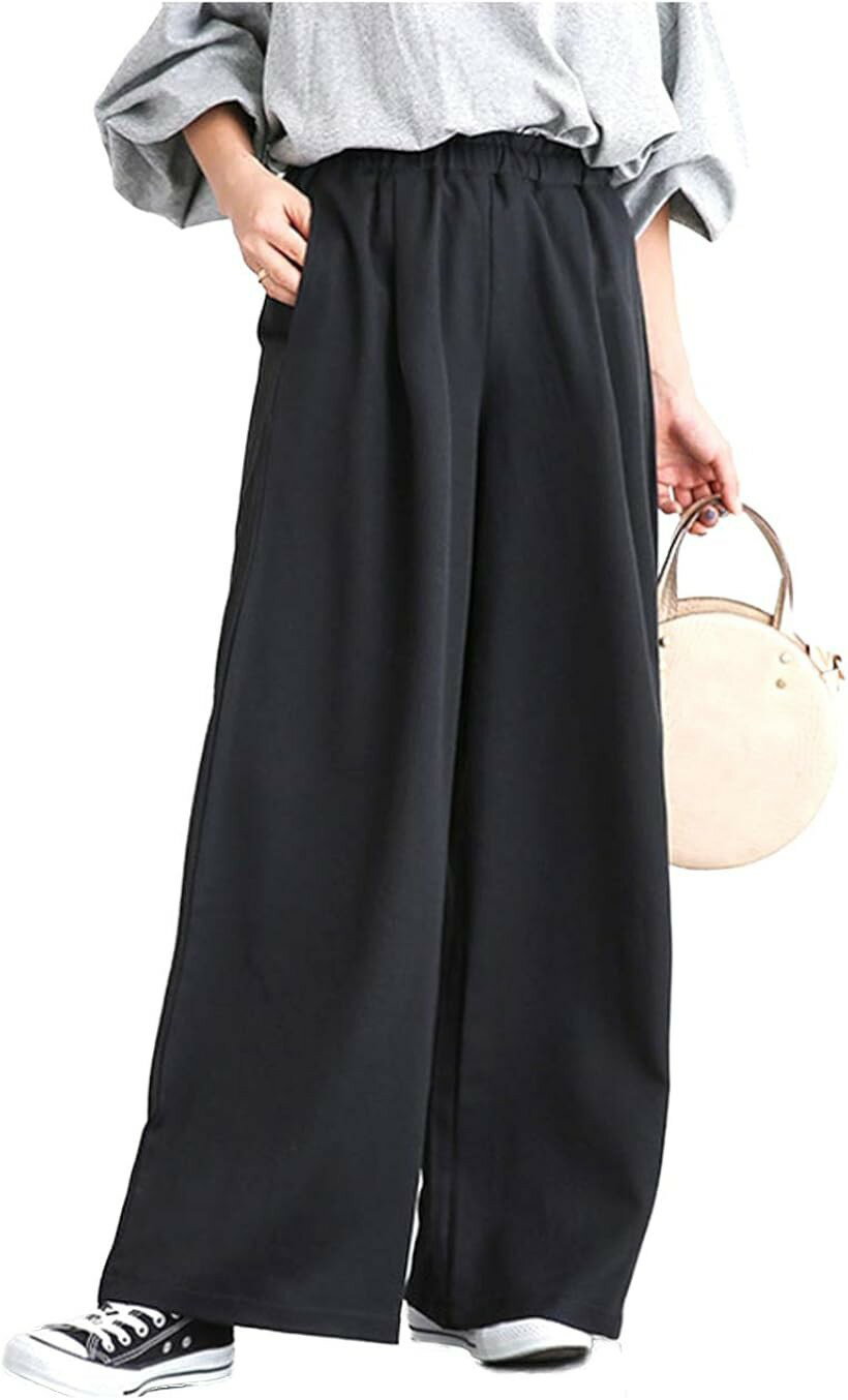 Rakuten - ゆったり ワイドパンツ ベイカー ガウチョパンツ 大きい サイズ レディース XL ブラック (ブラック, XL)