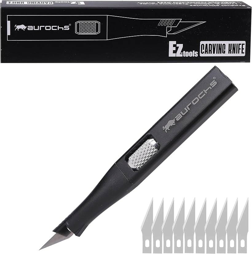 EZ-tools カービングナイフ 替刃 10枚 デザインナイフ アートナイフ クラフトナイフ 細工用カッター 軽量 アルミニウム製 プラモデル 彫刻 切絵 ブラック (ブラック)