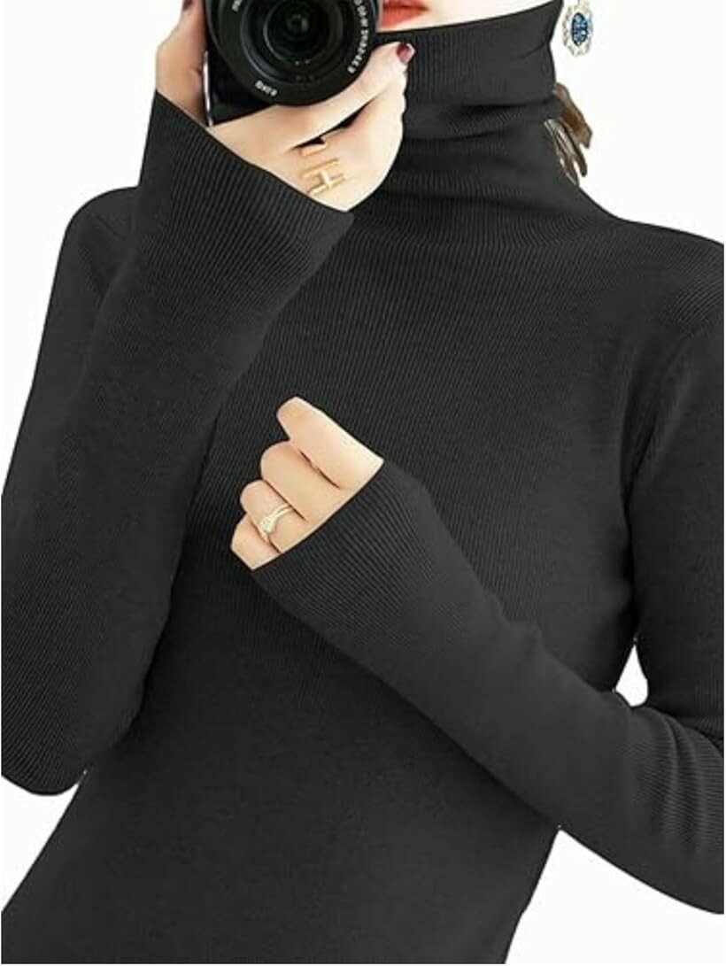 ハイネック ハイネックセーター レディース 薄手 タートルネック 長袖 ニット インナー モード系 シンプル カシミヤタッチ 秋冬 (ブラ..