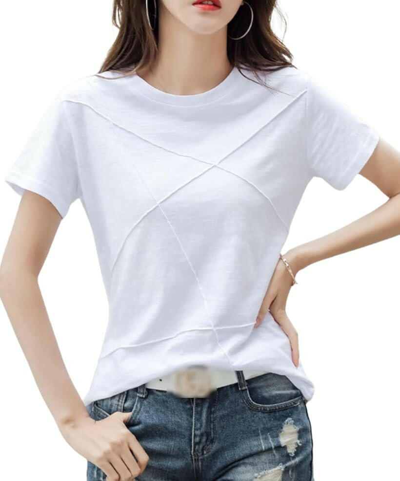 かっこいいtシャツ 綿100 レディース 無地 コットン100 半袖 インナー 大きいサイズ 大きめ ゆったり カジュアル オシャレ ティーシャツ スポーツウェア (ホワイト, L)
