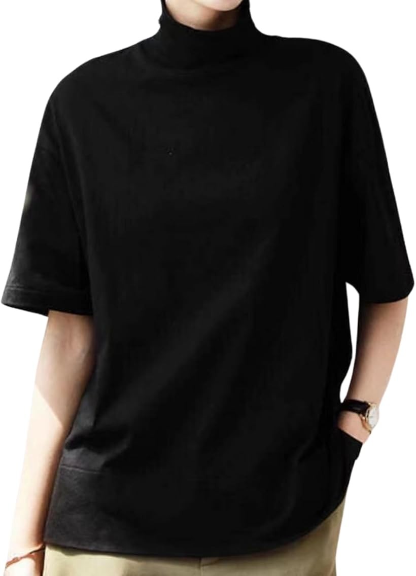 樂天商城 - スッキリな着こなし ハイネック 半袖 レディース インナー タートルネック ハイネックtシャツ ブラウス カットソー スポーツ 大きいサイズ 無地 ゴルフ 服 (ブラック, XL)