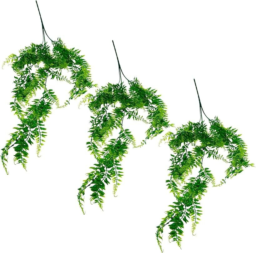 フェイクグリーン 吊り下げ 大型 縦73cm 造花 インテリア 観葉植物 壁掛け 屋外 卓上 リアル 目隠し 人工 プラスチック (グリーン, 3個セット)