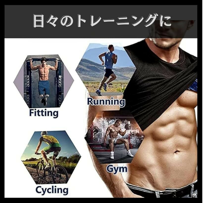 サウナスーツ 半袖 メンズ 発汗 Tシャツ インナー ランニング 洗濯可 (シルバー, L-XL) 3