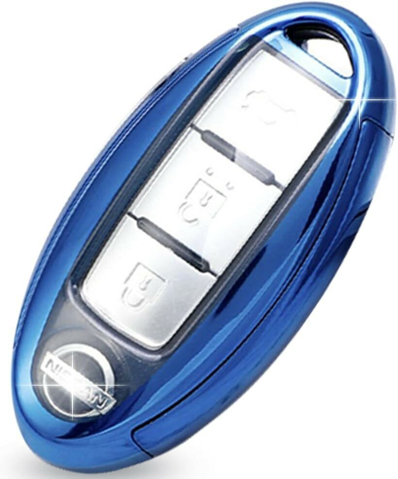 Key Holder - ニッサン スマートキーケース キーカバー 鍵入れ 収納 日産 NISSAN ノート セレナ キューブ マーチ エルグランド エクストレイル ブルー (ブルー, スマートキーサイズ)