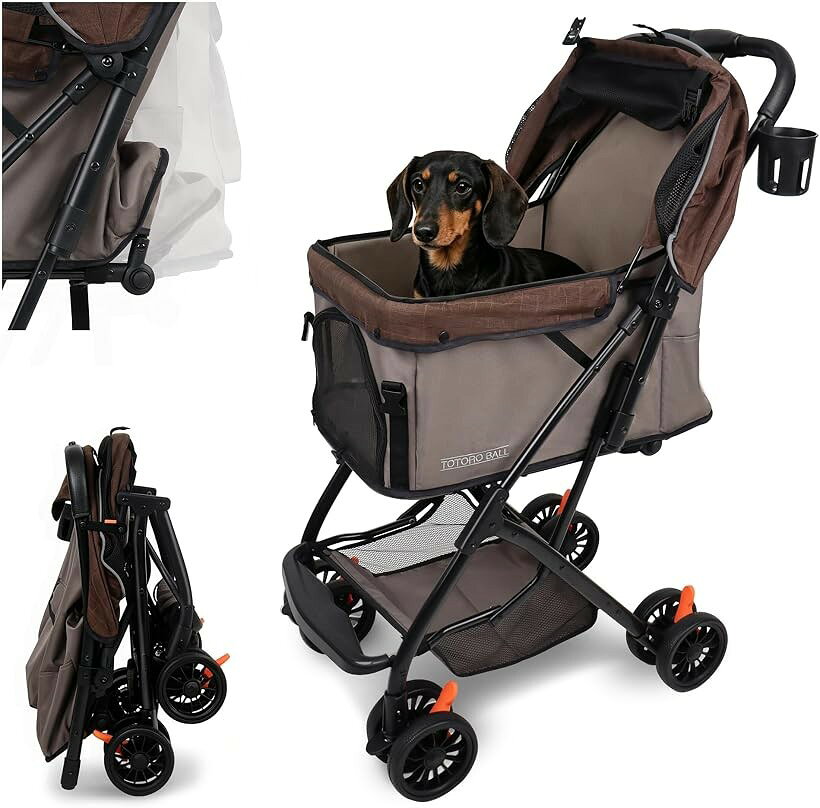 バリエーションコード : 2bkyl18293商品コード2bkhw0fdij商品名広々55cmコット・軽量5.8kgペットカート 犬 カート 小型犬 バギー 多頭 2匹 小型犬～小柄な中型犬対応 ワンタッチ折りたたみ 自立式 コンパクト収納 前輪360°回転ブランドTotoro ballカラーブラウン.サイズ等展開時長さ55x幅47x高さ98cm「愛犬がゆったりくつろげる55cm拡張コット」小型犬向けの軽量カートでありながら、コットは最大55cmまで拡張可能。丸くなって眠ったり、足を伸ばしてくつろいだりできる広々空間を実現しました。成長後も窮屈になりにくく、トイプードルやチワワなどの小型犬2頭でもゆったり乗れるため、多頭飼いにもおすすめです。耐荷重15kgで、毎日のお散歩からお出かけまで快適にサポートします。「段差もスムーズ・快適な乗り心地」360°回転前輪と衝撃吸収PUタイヤを採用。歩道の段差やレンガ道、公園の遊歩道などでもスムーズに走行できます。路面からの振動を軽減し、カート内で過ごす愛犬への負担を抑えます。毎日のお散歩から旅行まで、快適な乗り心地をサポートします。「元気なワンちゃんも安心してお出かけ」飛び出し防止リードを2本搭載し、活発なワンちゃんや多頭飼いでも安心。前輪左右の独立ブレーキと後輪ワンタッチブレーキにより、坂道や信号待ちでもしっかり停車できます。さらに反射材を採用しているため、夕方や夜間のお散歩時の視認性も向上。愛犬と飼い主の安全に配慮した安心設計です。「風が通るメッシュ設計で季節を問わず快適」前部と上部にメッシュ窓を配置し、カート内の空気がこもりにくい設計。暑い季節のお散歩やお出かけでも快適に過ごせます。愛犬の様子をいつでも確認できるため、初めてカートに乗る子や飼い主の姿が見えないと不安になる子にも安心。虫の侵入を抑えながら、心地よい風をしっかり取り込みます。「通院やお買い物にも便利な軽量5.8kg」本体重量はわずか5.8kg。女性でも持ち運びしやすく、通院やお買い物、公園へのお散歩など毎日気軽に使えます。ワンタッチで折りたためるため、車への積み込みや収納も簡単。自立収納にも対応しており、玄関や車のトランクでも場所を取りません。本体はほぼ完成した状態でお届け。タイヤを取り付けるだけですぐに使用でき、工具不要で女性一人でも簡単に組み立てられます。「カート仕様」フレーム素材：高強度炭素鋼、生地：600Dオックスフォード、タイヤ:高強度PU。展開時サイズ:長さ55x幅47x高さ98cm。折りたたみ時サイズ: (全体) 長さ37x幅47x高さ67cm。コット内寸:長さ55(展開)/37(折畳)x幅32x深さ26cm、製品重量:5.8kg。耐荷重:15kg。付属品：説明書x1、カップホルダーx1　＊ご注文する前にサイズをお確認してください。※ 他ネットショップでも併売しているため、ご注文後に在庫切れとなる場合があります。予めご了承ください。※ 品薄または希少等の理由により、参考価格よりも高い価格で販売されている場合があります。ご注文の際には必ず販売価格をご確認ください。※ 沖縄県、離島または一部地域の場合、別途送料の負担をお願いする場合があります。予めご了承ください。※ お使いのモニタにより写真の色が実際の商品の色と異なる場合や、イメージに差異が生じることがあります。予めご了承ください。※ 商品の詳細（カラー・数量・サイズ 等）については、ページ内の商品説明をご確認のうえ、ご注文ください。※ モバイル版・スマホ版ページでは、お使いの端末によっては一部の情報が表示されないことがあります。すべての記載情報をご確認するには、PC版ページをご覧ください。