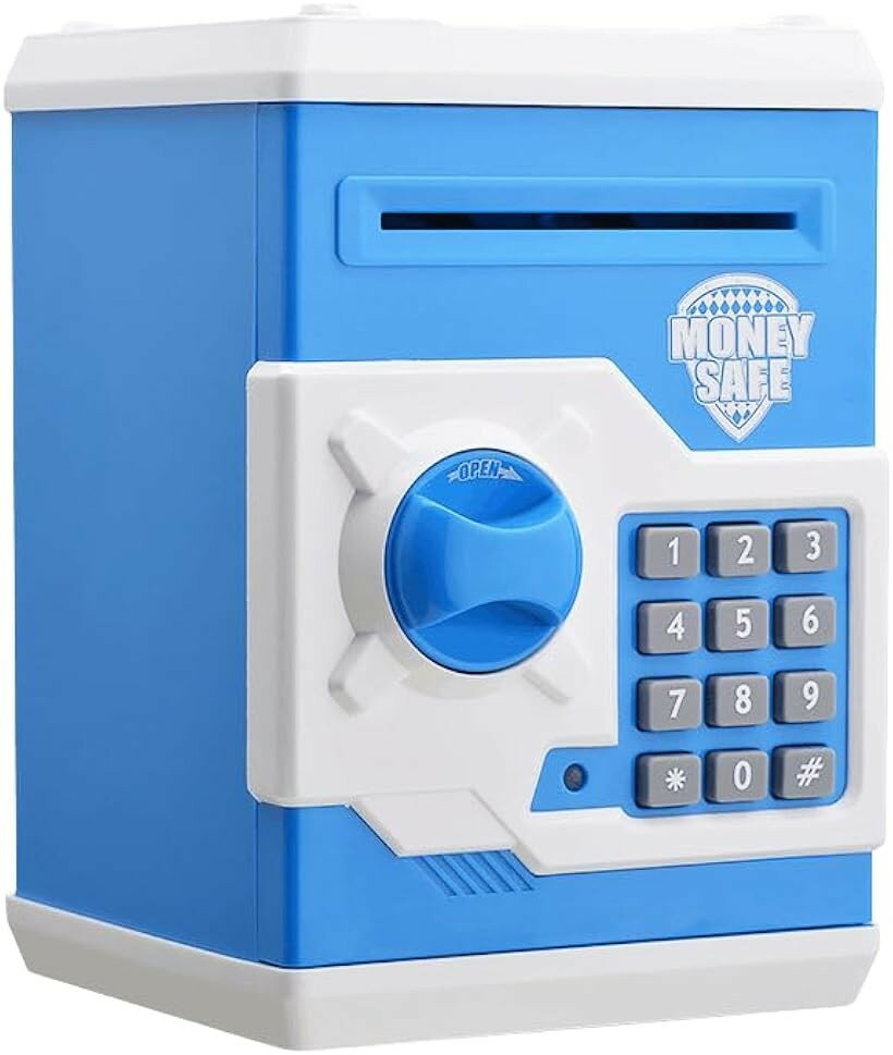 Coin Banks - 男の子 女の子貯金箱 かわいい貯金箱 ミニATM ダイヤルロック式 暗証番号 飾り 雑貨 オブジェ お札 硬貨 玩具 誕生日プレゼント 金庫 (ブルー, ワンサイズ)