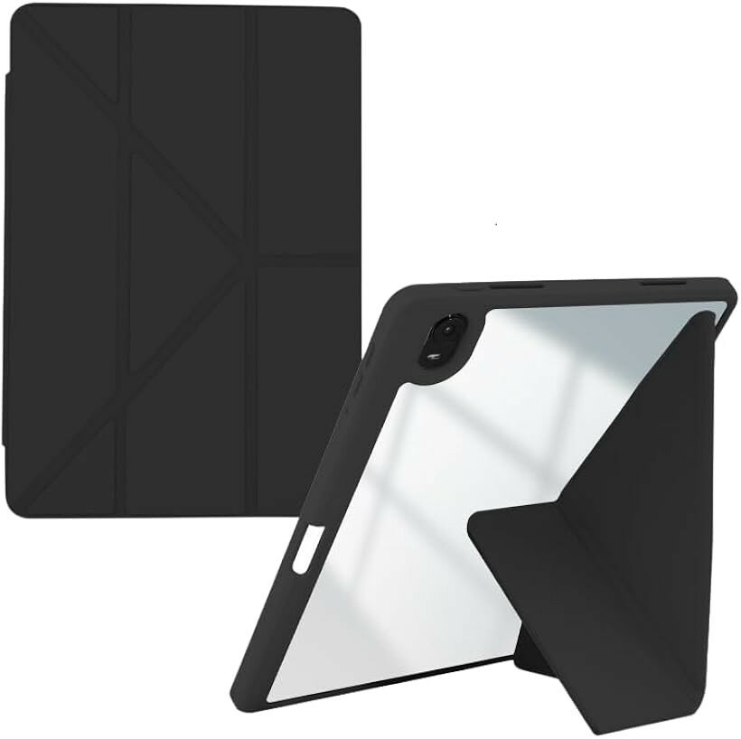 Rakuten - iPad Air Pro 12.9 ケース ペン収納 軽量 薄型 ミニ スタンド オートスリープ 縦 置き 全面保護 (ブラック, iPad Air 13インチ（2024）)