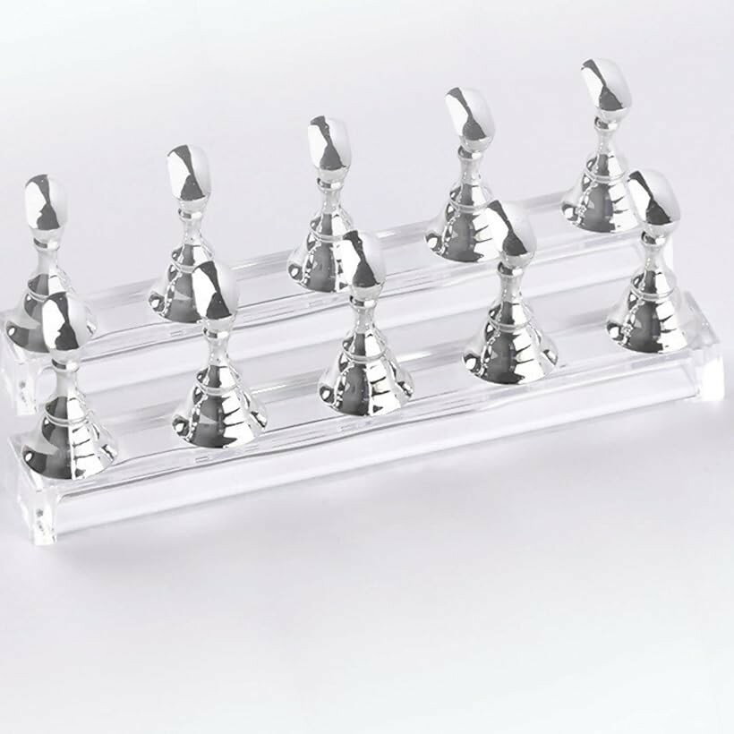 Rakuten - ネイルチップスタンド マグネット 磁石 ネイルスタンド クリア シルバー10 (シルバー10, 2.4x1.4cm)