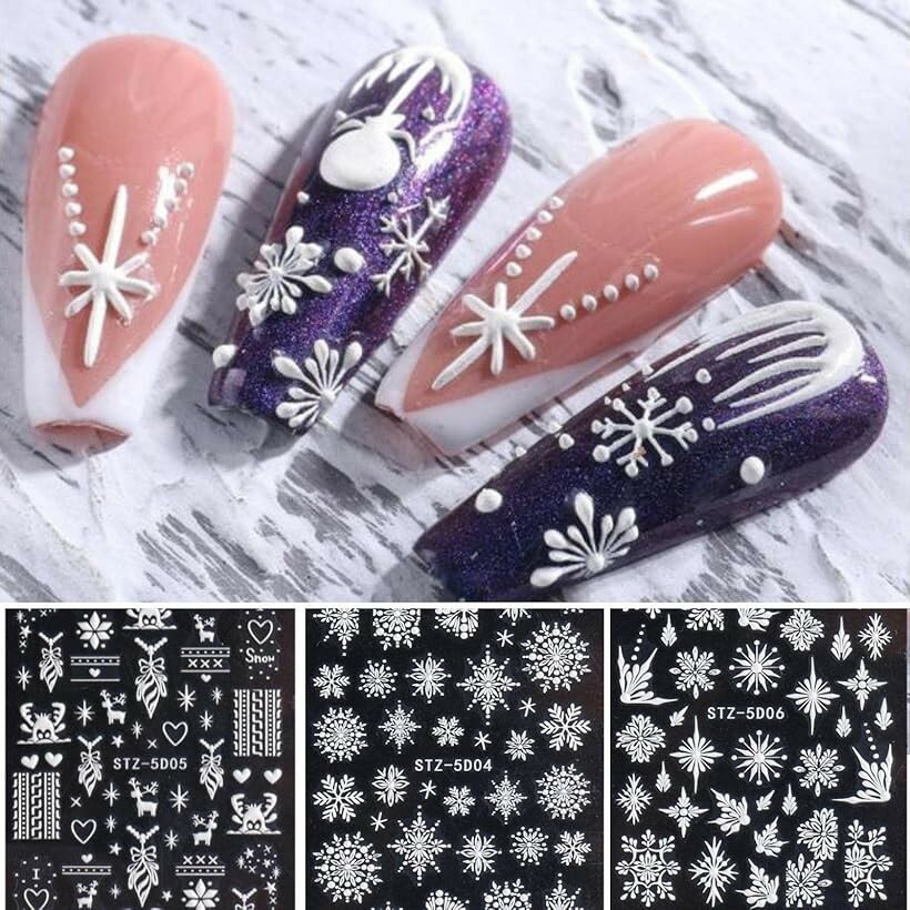 ネイルシール クリスマス スノーフレーク 可愛い 雪の結晶 凹凸 V字型 3D 立体 STZ-5D04-6 (STZ-5D04-6)