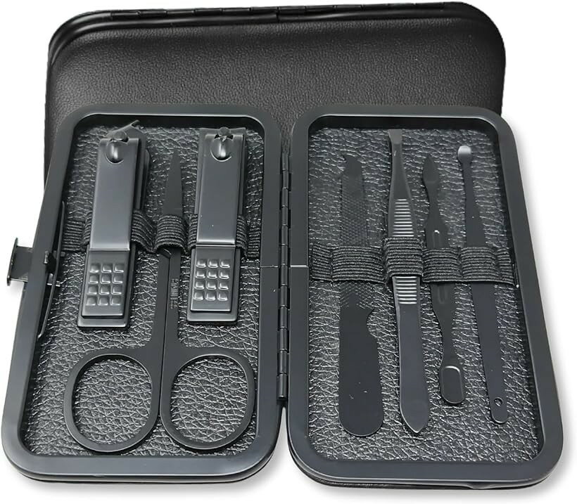 Rakuten - ネイルケアセット 爪切り 爪やすり 甘皮処理 眉毛 ハサミ 毛抜き 耳かき 7-BLACK (7-BLACK)