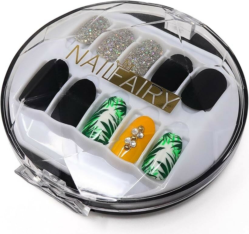 Other - ネイルチップ ショート 30枚 付け爪 短め 黒 緑 黄色 可愛い NAILFAIRY 025ZF (ブラック イエロー グリーン ホワイト リー, ショート)