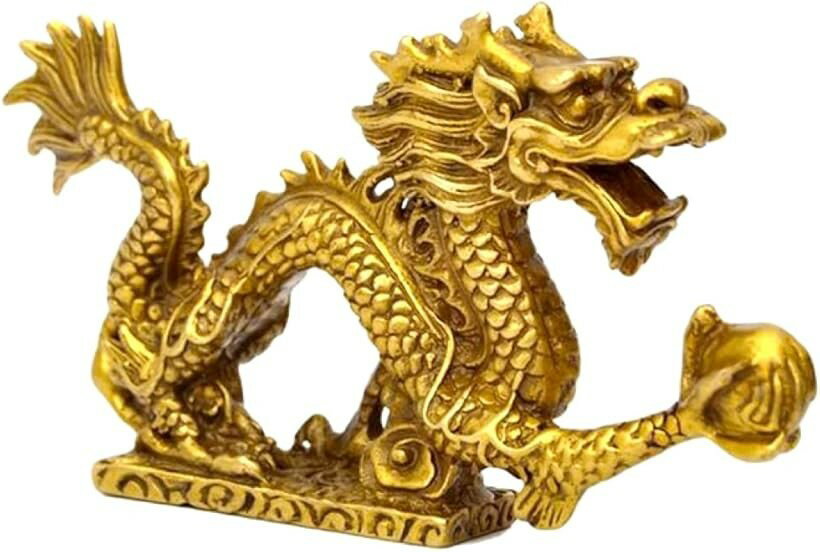 龍の置物 竜の置物 玄関 開運 風水 置き物 5本爪 龍神様 黄金龍 干支 金運 ドラゴン (ゴールド, 12.5cm x 2.5cm x 6.8cm)